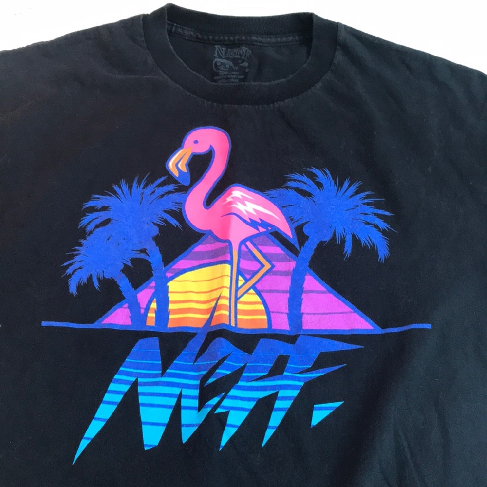 Large Black Tee with Flamingo detail